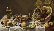 Pieter Claesz Tabletop Still Life with Mince Pie and Basket of Grapes oil painting on canvas